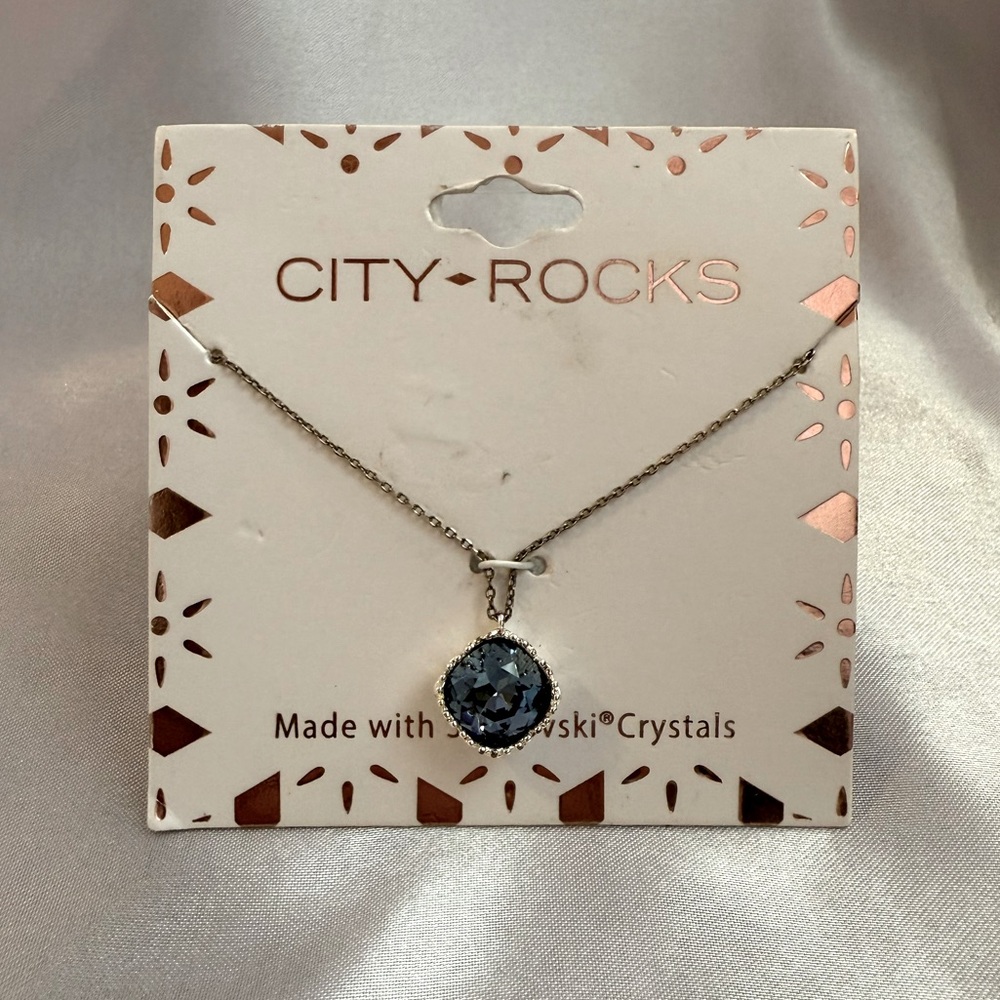 City Rocks Swarovski Crystal Pendant Necklace – Blue Stone